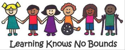 Text: "Learning Knows No Bounds." Children holding hands with one another showing togetherness, diversity and inclusion of all children.